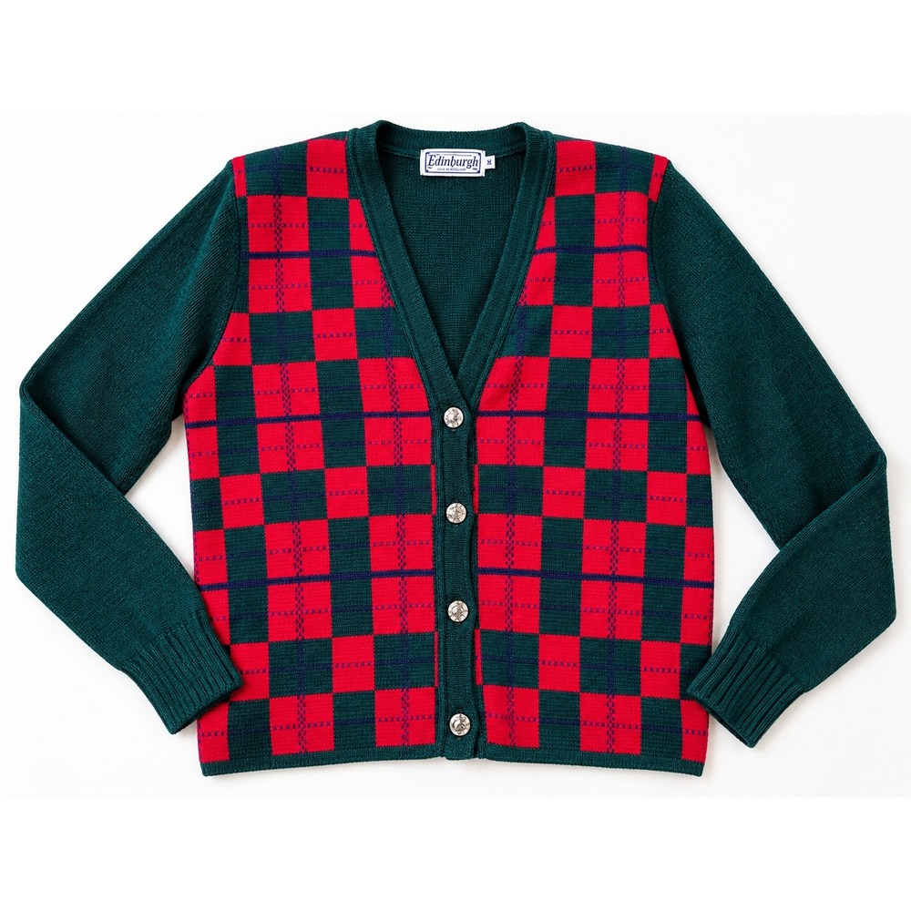 Edinburgh Vintage Plaid Cardigan Sweater Women's M 50% Wool Made Scotland